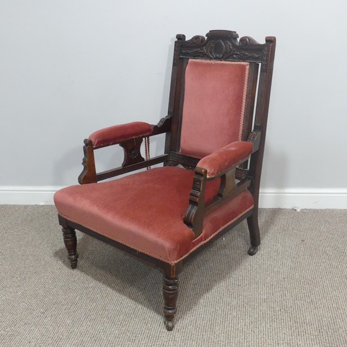 372 - A Victorian upholstered mahogany open Armchair,W 70cm x H 95cm x D 65cm.