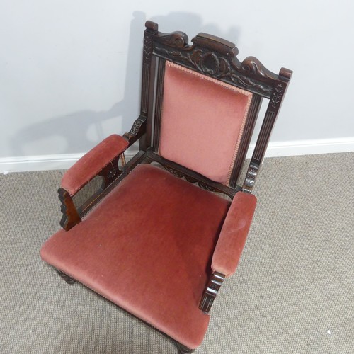 372 - A Victorian upholstered mahogany open Armchair,W 70cm x H 95cm x D 65cm.