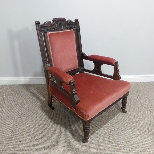 372 - A Victorian upholstered mahogany open Armchair,W 70cm x H 95cm x D 65cm.