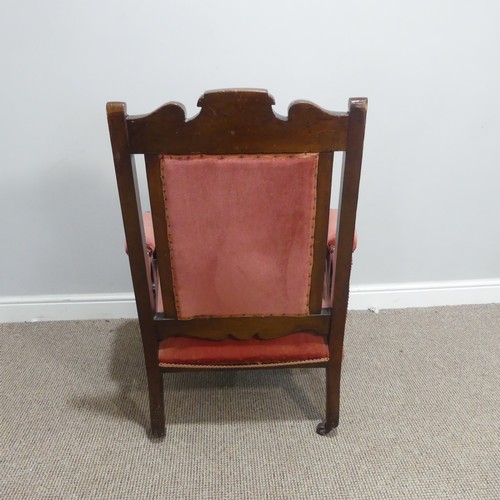 372 - A Victorian upholstered mahogany open Armchair,W 70cm x H 95cm x D 65cm.