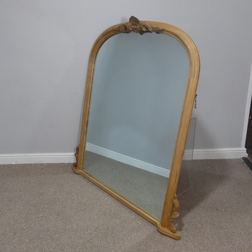 379 - An early 20thC large carved pine Overmantle Mirror, W 133cm x H 144cm.