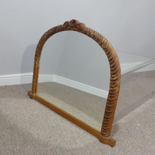 386 - A 20thC carved pine overmantel mirror, W 96cm x H 71cm.