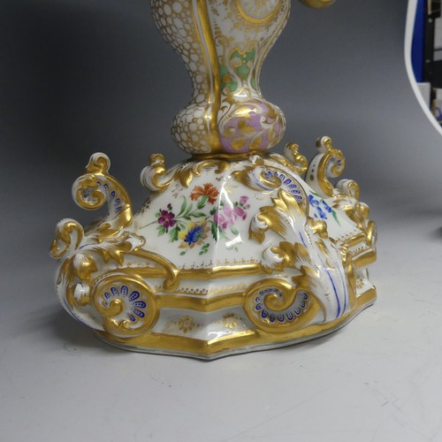 124 - A good pair of late 19thC ornate continental porcelain Vases, probably French, of two-handled oval f... 