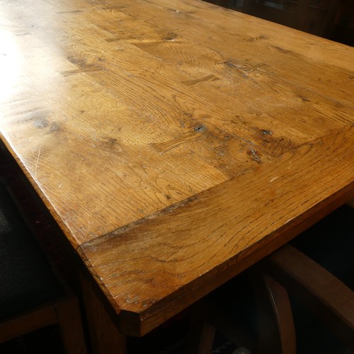 469 - A craftsman made oak table with peg construction, table top made of 5 planks together with cleated e... 