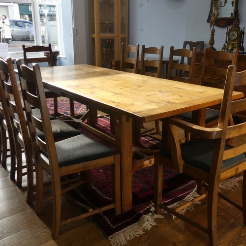 469 - A craftsman made oak table with peg construction, table top made of 5 planks together with cleated e... 