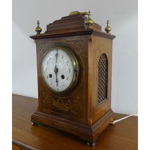 260 - A Regency-style mahogany Bracket Clock, the case with gilt-metal mounts and floral inlays,  converte... 