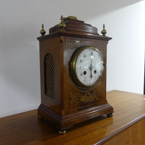 260 - A Regency-style mahogany Bracket Clock, the case with gilt-metal mounts and floral inlays,  converte... 