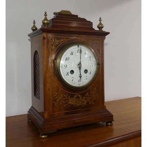 260 - A Regency-style mahogany Bracket Clock, the case with gilt-metal mounts and floral inlays,  converte... 