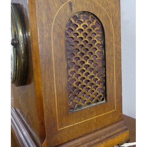 260 - A Regency-style mahogany Bracket Clock, the case with gilt-metal mounts and floral inlays,  converte... 