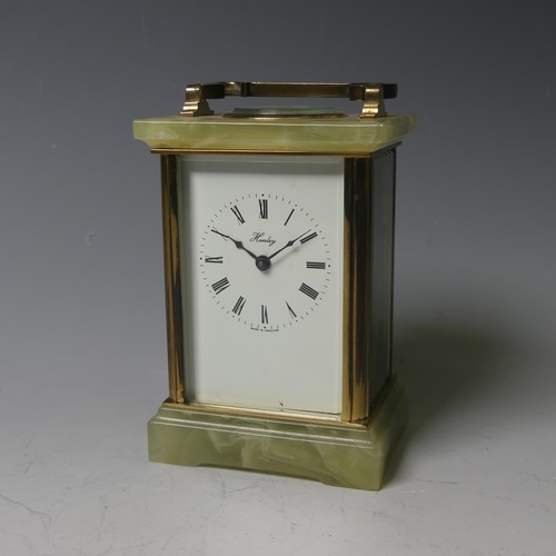 267 - An English gilt brass and green onyx marble Carriage Clock timepiece, of five glass form, the 8-day ... 