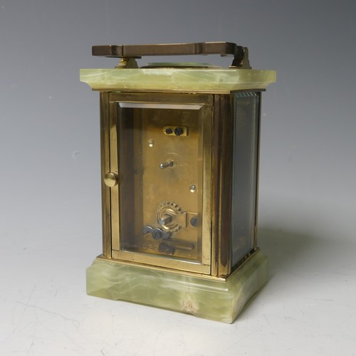 267 - An English gilt brass and green onyx marble Carriage Clock timepiece, of five glass form, the 8-day ... 