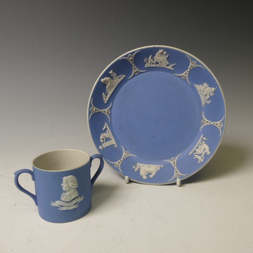 66 - A Wedgwood pale blue Jasperware footed Bowl, together with Salt and Pepper, Pin Trays, Pill Box, Jos... 