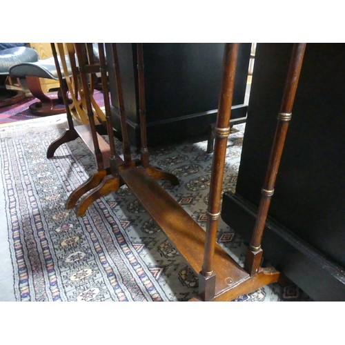 324 - A pair Edwardian mahogany side tables, with bamboo style twin supports, W 48cm x H 59.5cm x D 29.5cm... 