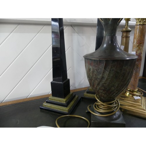 329 - A marble and brass electric Lamp, 38cm to top of column, together with two other electric lamps and ... 