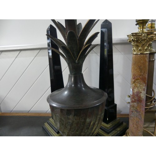 329 - A marble and brass electric Lamp, 38cm to top of column, together with two other electric lamps and ... 