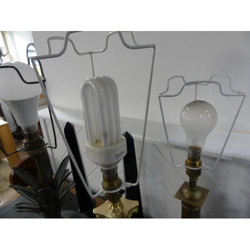 329 - A marble and brass electric Lamp, 38cm to top of column, together with two other electric lamps and ... 