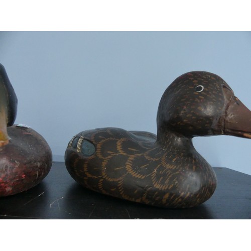 344 - A vintage carved and painted wooden Decoy Duck, modelled as a mallard, L 37cm, together with two oth... 