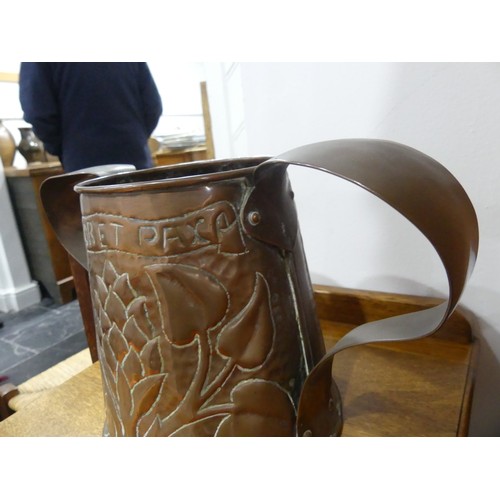 351 - An Arts & Crafts Newlyn-style copper two-handled Vase, the tapering cylindrical body repoussé de... 