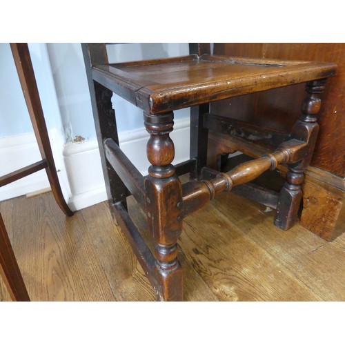 388 - A pair of Georgian Hall Chairs, with panelled seats and turned legs, H101cm seat height 44cm (2)... 