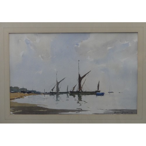 177 - Edward Wesson (British, 1910-1983), Fishing boats at Harbour, watercolour, signed lower right, 32cm ... 