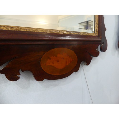 427 - A pair of Georgian style mahogany Fretwork Wall Mirrors, both have crests carved with a exotic bird ... 