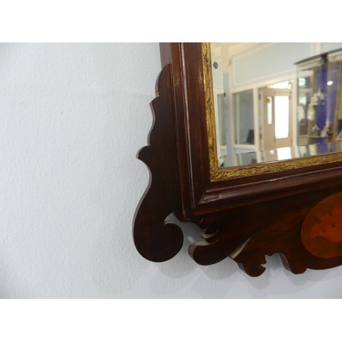 427 - A pair of Georgian style mahogany Fretwork Wall Mirrors, both have crests carved with a exotic bird ... 