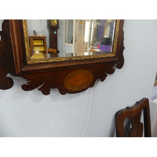 427 - A pair of Georgian style mahogany Fretwork Wall Mirrors, both have crests carved with a exotic bird ... 