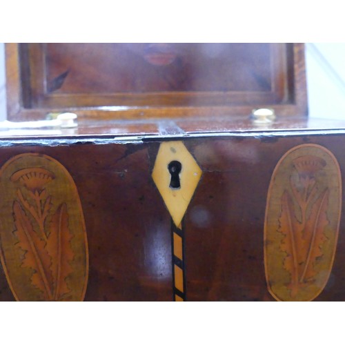 432 - A Georgian mahogany Tea Caddy, with shell inlays and ivory escutcheon, the two section interior with... 