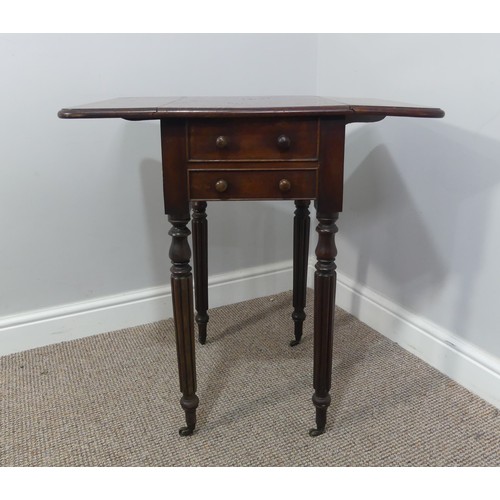 466 - An early 19thC mahogany drop leaf Work Table, 66cm wide when extended, 46cm deep, 70cm high, one fro... 