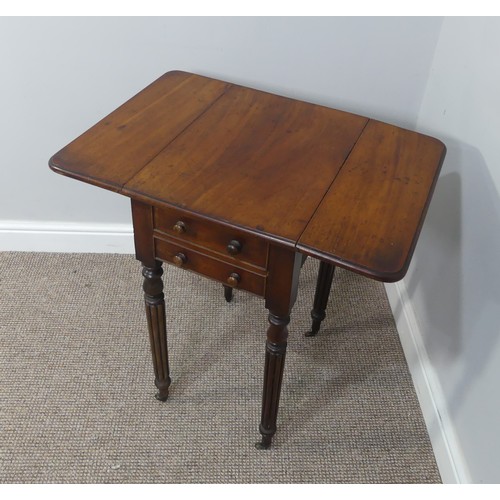 466 - An early 19thC mahogany drop leaf Work Table, 66cm wide when extended, 46cm deep, 70cm high, one fro... 