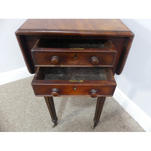 466 - An early 19thC mahogany drop leaf Work Table, 66cm wide when extended, 46cm deep, 70cm high, one fro... 