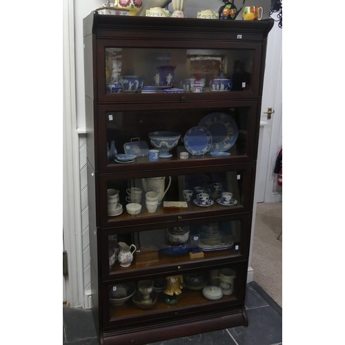 463 - An early 20th century mahogany 5-section stacking Bookcase, with hinged sliding doors, W:87cm x D:36... 