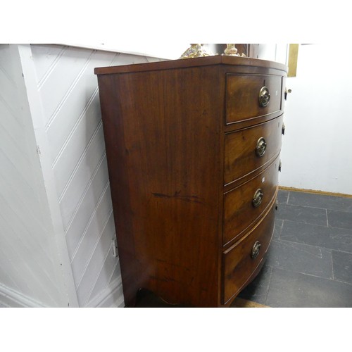 465 - A George III mahogany bow-front Chest of Drawers, with boxwood stringing and bracket feet, W: 108 x ... 