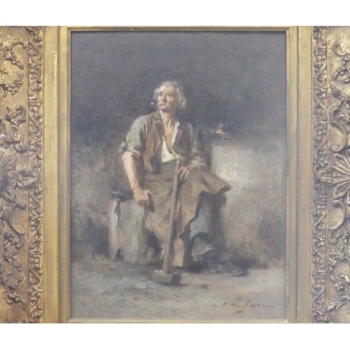 190A - Paul Sayer (German, 1832-1890), The Blacksmith, oil on board, signed lower right, 42cm x 32cm, frame... 