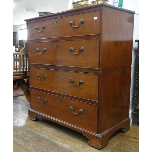 464 - A Victorian mahogany two-part Chest of four long Drawers, the top drawer with fitted interior, on br... 