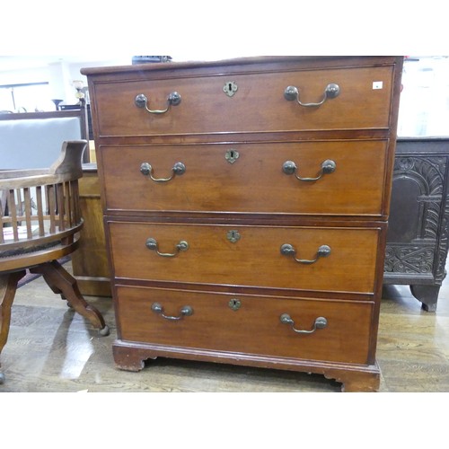 464 - A Victorian mahogany two-part Chest of four long Drawers, the top drawer with fitted interior, on br... 