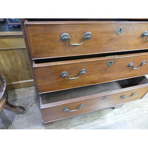 464 - A Victorian mahogany two-part Chest of four long Drawers, the top drawer with fitted interior, on br... 