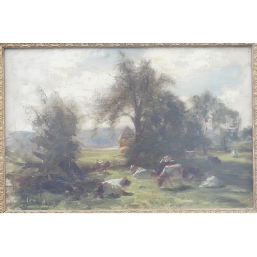 230A - 19th/20th Century School, Cattle in a landscape, oil on canvas, 30cm x 45cm, framed.... 