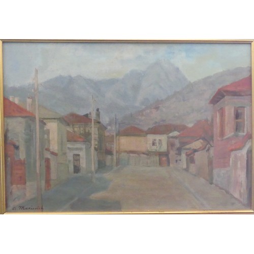 235A - Ukrainian School (20th century, in the style of Abraham Manievich, 1883-1942), Street Scene, oil on ... 