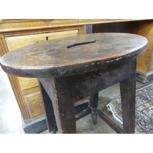 474 - An antique oak stool, W 37cm x H 56cm x D 28cm