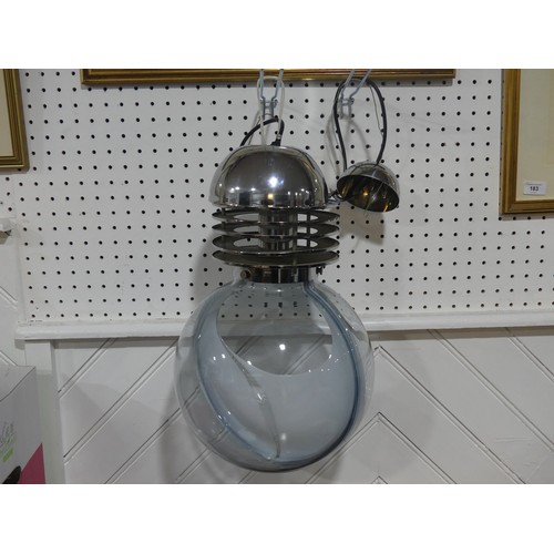 475 - A retro mid-20th century Murano glass Ceiling Light, the transparent glass globe with central opaque... 