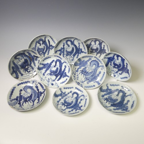 144 - A quantity of Chinese porcelain blue and white Tablewares, comprising ten near-matched plates, D 16c... 