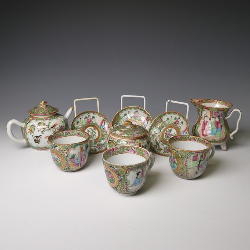 145 - An antique Chinese porcelain matched famille rose Tea Set, comprising three near matched Tea Cups an... 