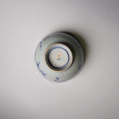 147 - An antique Chinese blue and white porcelain Bowl, with underglaze blue decoration of birds, with cha... 