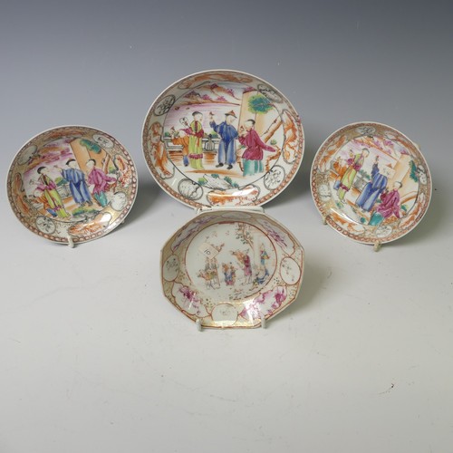 150 - A matched set of 19thC Chinese famille rose porcelain Teawares, to comprise a sparrow-beak Jug, Teab... 