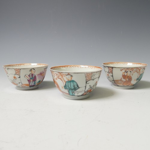 152 - A small quantity of antique Chinese famille rose Teawares, to comprise three Teabowls, five Saucers,... 