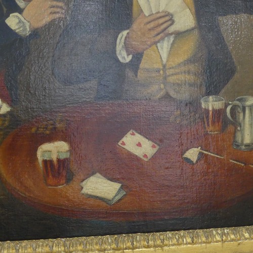 242 - 19thC Naive School, The card players, oil on canvas, 40cm x 44cm, framed