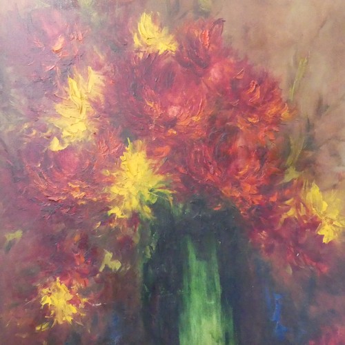 253 - Charles Lefo (20th century), Still life vase of Chrysanthemums, oil on canvas, signed lower right an... 