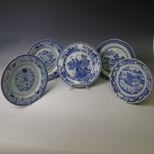 159 - A near pair of 19thC Chinese blue and white Plates, with underglaze floral decoration and floral blo... 