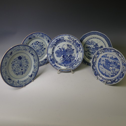 159 - A near pair of 19thC Chinese blue and white Plates, with underglaze floral decoration and floral blo... 